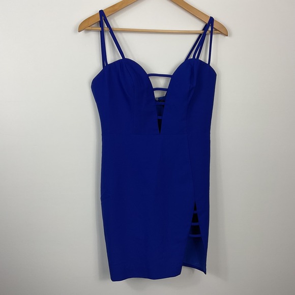 NBD Blue Mini Dress Bodycon Cocktail Party Strappy Cutout Women's Size M - Picture 1 of 7